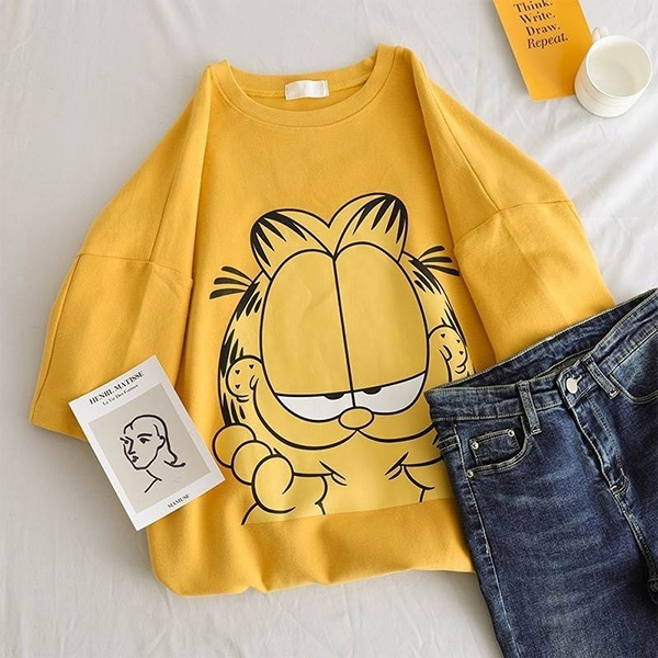 South Korea's top Garfield cartoon printed T-shirt fashion Harajuku cute  girl women's 2020 new T-shirt casual punk clothes | Wish